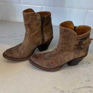 Lucchese Distressed Tan Leather Ankle Boots